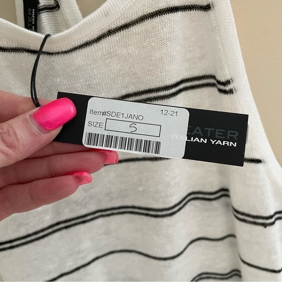 360 SWEATER Italian Yarn Striped Racer Back  100% Linen MIDI Dress - Picture 8 of 8